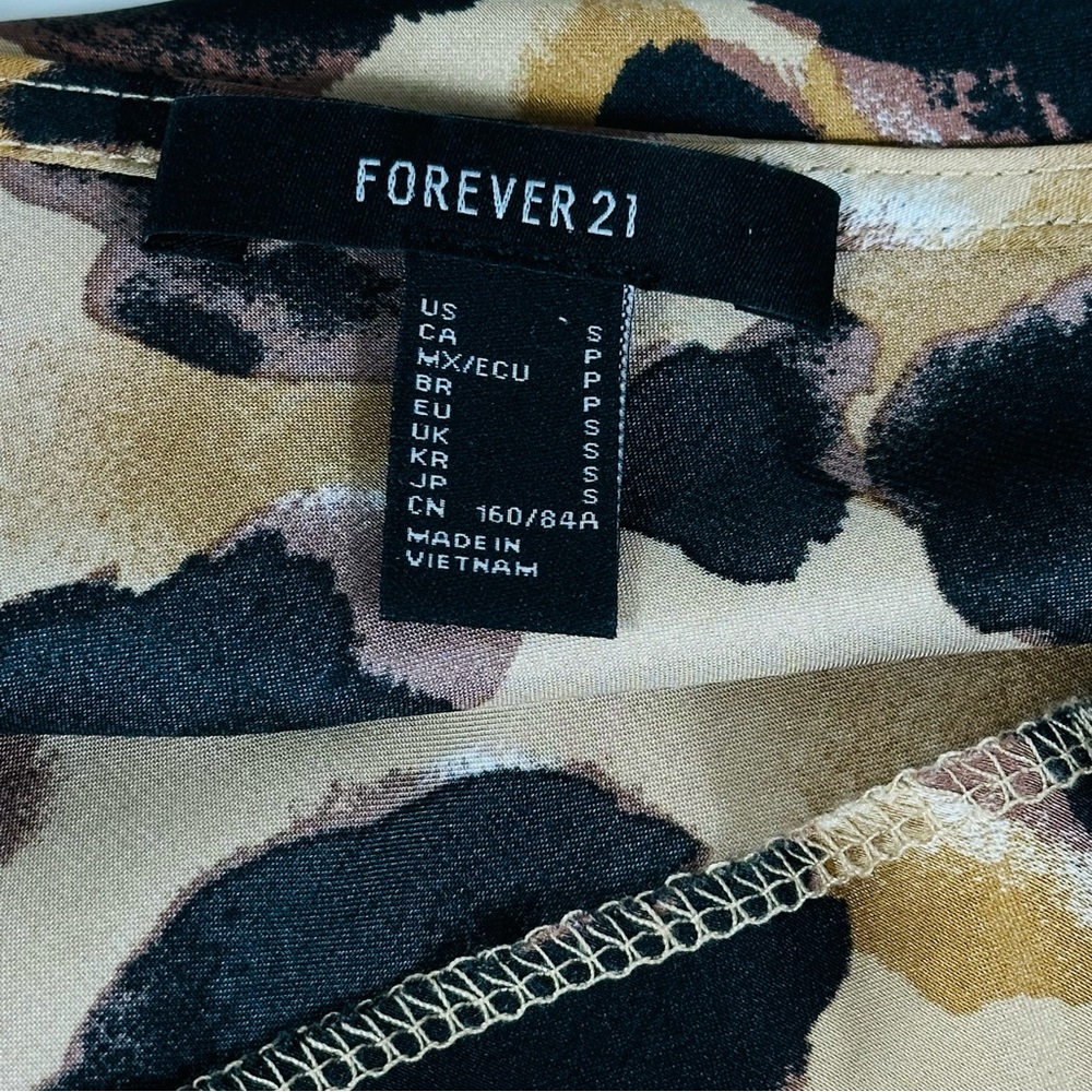 FOREVER 21 ANIMAL PRINT dress PARTY DRESS slip dress flouncy tan black dress S - Picture 9 of 9